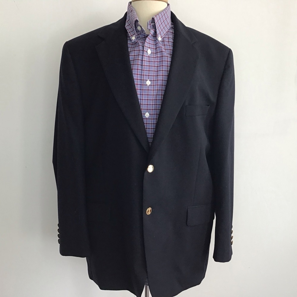 Saville Row Navy Blue Wool With Gold Buttons Two Button Notched Collar Size 46R